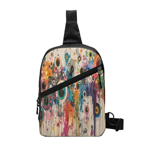 Lsque Abstract Colorful Dripping Circles Pattern Chest Package – Foldable Waterproof Chest Bag with Adjustable Shoulder Strap, Double Zipper Compartments & D-Buckle Design