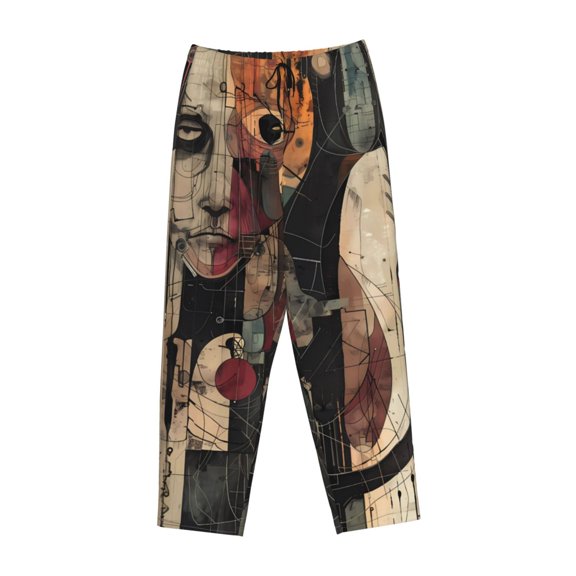 Lsque Abstract Geometric Faces Print Women's Pajama Pants, Lounge Pant - Comfortable Home Wear,Elastic Waistband, Stylish Design-
