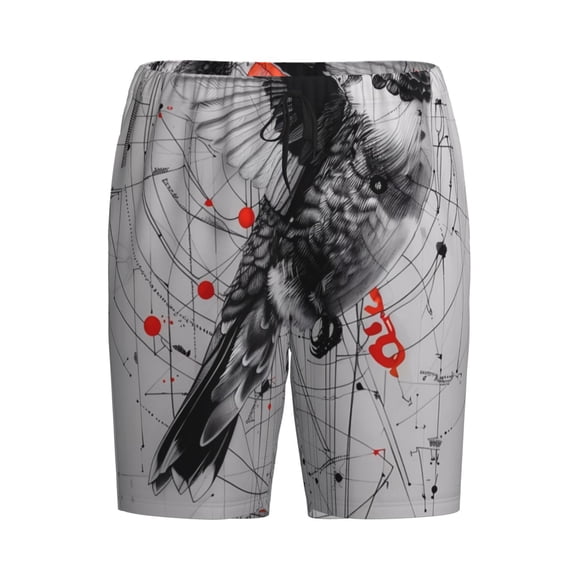 Lsque Abstract Geometric Hummingbird Mens Sleep Pajama Shorts,Short Pajama Pants, Cotton Ultra-Soft Knit-3X-Large