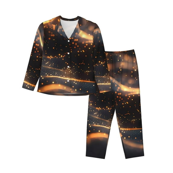 Lsque Abstract Glowing Wave Pattern Pattern Long Sleeve Pajama Set for Women - Soft 2-Piece Sleepwear and Loungewear Set with Pockets, Comfy Nightwear-Small