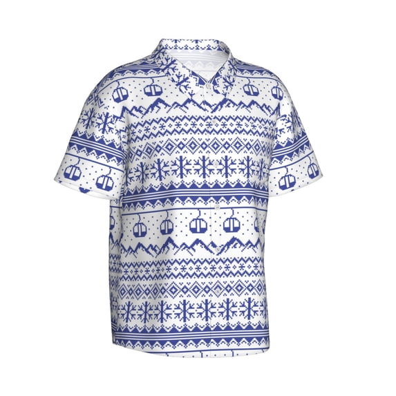Lsque Abstract Gondola Snowflake pattern Hawaiian Shirt for Men, Unisex Summer Beach Casual Short Sleeve Button Down Shirts-XX-Large