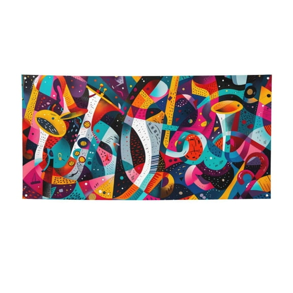 Lsque Abstract Jazz Instrumental Pattern Party Banner, Festive Banner , Holiday Celebrations and Events for Carnival Birthday Party Festival Decorations-Small
