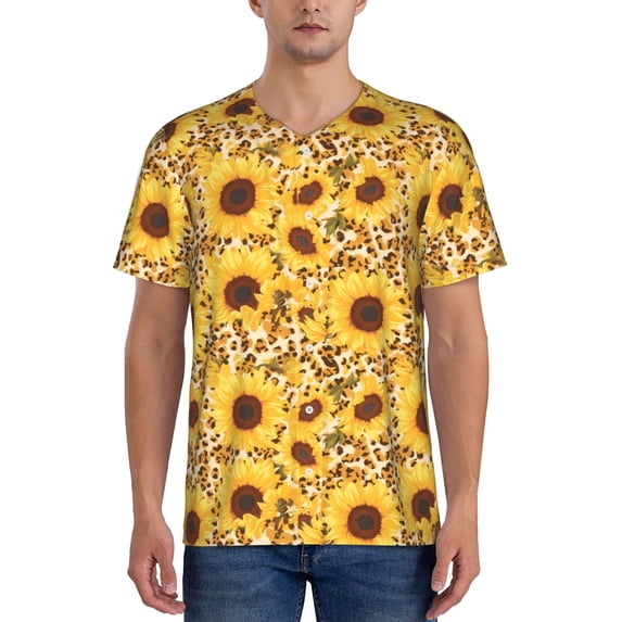 Lsque Abstract Leopard Print Sunflower Pattern Mens Polo Golf Shirts Funny Graphics Shorts Sleeve Button Shirts Baseball T-shirt-Large