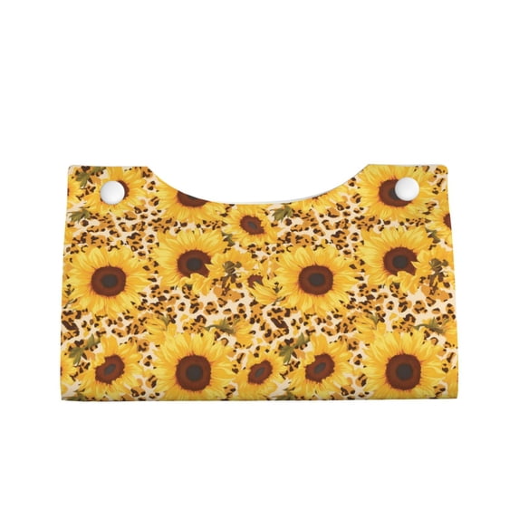 Lsque Abstract Leopard Print Sunflower Printed Long Tissue Box Cover Holder, Facial Paper Organizer Dispenser,Triangle with Bottom Belt, PVC Leather Decorative Organizer
