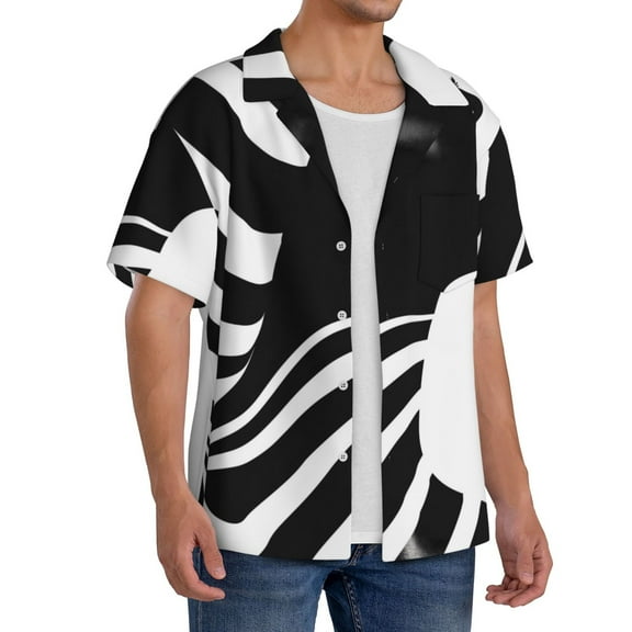 Lsque Abstract Monochrome Profile print Men's Cuban Collar Short Sleeve Shirt Summer Beachwear Casual Button Down Fashionable Vacation Leisure Shirt-XX-Large