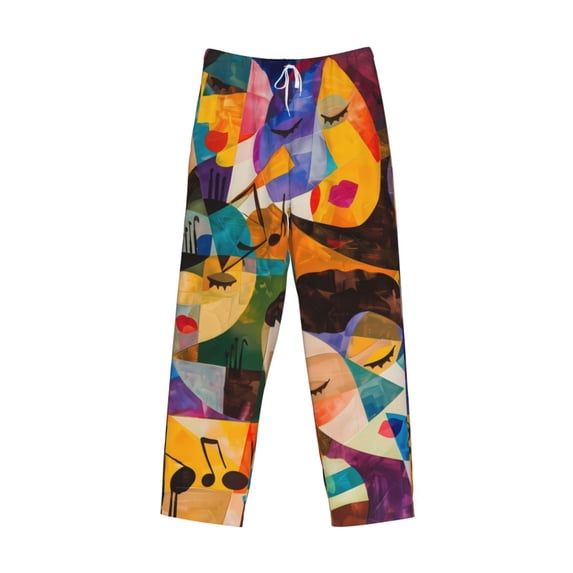 Lsque Abstract Musical Faces Print Men's Pajama Pants, Lounge Pant - Comfortable Home Wear,Elastic Waistband, Stylish Design-Small