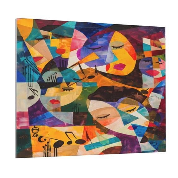 Lsque Abstract Musical Faces Print Wall Art – Decorative Picture for Living Room, Bedroom, and Office (Horizontal)