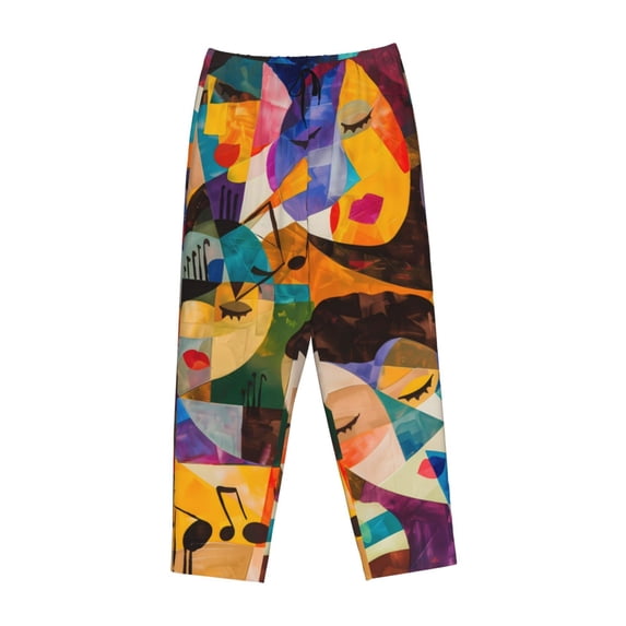 Lsque Abstract Musical Faces Print Women's Pajama Pants, Lounge Pant - Comfortable Home Wear,Elastic Waistband, Stylish Design-Small