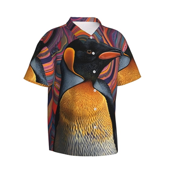 Lsque Abstract Pattern Penguin pattern Hawaiian Shirt for Men, Unisex Summer Beach Casual Short Sleeve Button Down Shirts-Medium