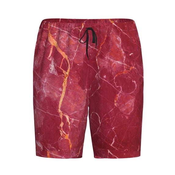 Lsque Abstract Red Marble Mens Sleep Pajama Shorts,Short Pajama Pants, Cotton Ultra-Soft Knit-X-Large
