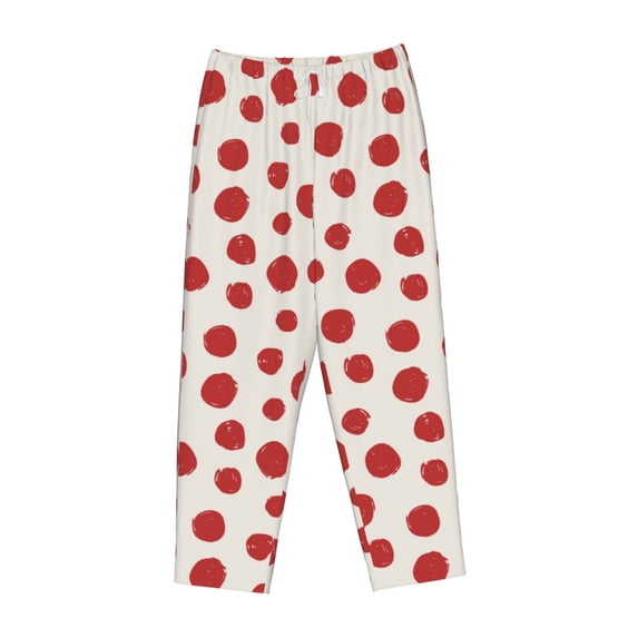 Lsque Abstract Red Polka Dot Print Women's Pajama Pants, Lounge Pant - Comfortable Home Wear,Elastic Waistband, Stylish Design-X-Large