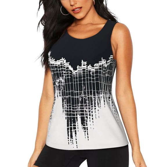 Lsque Abstract Red Sun Design Printed Workout Tank Tops for Women, Athletic Sports Tank Tops, Compression Sleeveless Dry Fit Shirts,Sleeveless Yoga Shirt-Medium