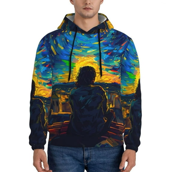 Lsque Abstract Starry Sky Pattern Casual Men's Hoodie,Hooded Sweatshirt with Kangaroo Pocket,Pullover Hoodie-Large
