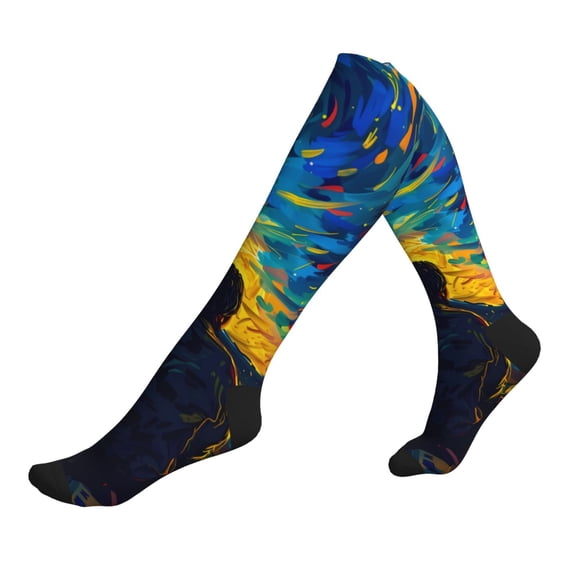 Lsque Abstract Starry Sky Pattern Sport Compression Socks for Men & Women 15-20 mmHg Knee High Nurse Pregnant Running Medical and Travel Athletic