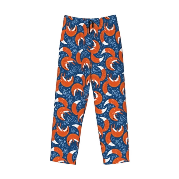 Lsque Abstract Vintage Fox and Plants Print Men's Pajama Pants, Lounge Pant - Comfortable Home Wear,Elastic Waistband, Stylish Design-Small