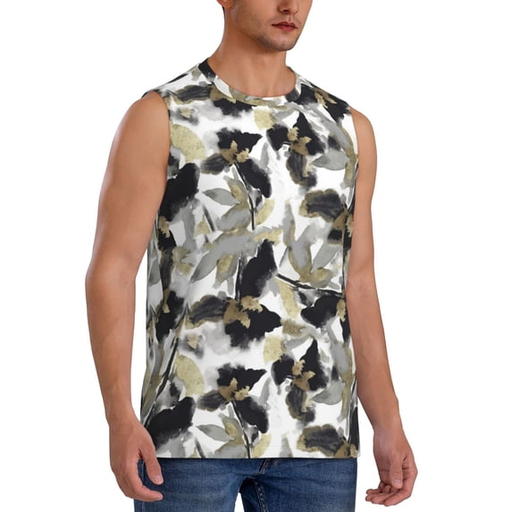 Lsque Abstract Watercolor Print Men's Cotton Blend Sleeveless Muscle Shirts (S-3XL)- Moisture Wicking, Odor Protection, UPF 30+,XX-Large