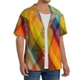 thumbnail image 1 of Lsque Abstract Watercolors Tartan print Men's Cuban Collar Short Sleeve Shirt Summer Beachwear Casual Button Down Fashionable Vacation Leisure Shirt-Small, 1 of 7