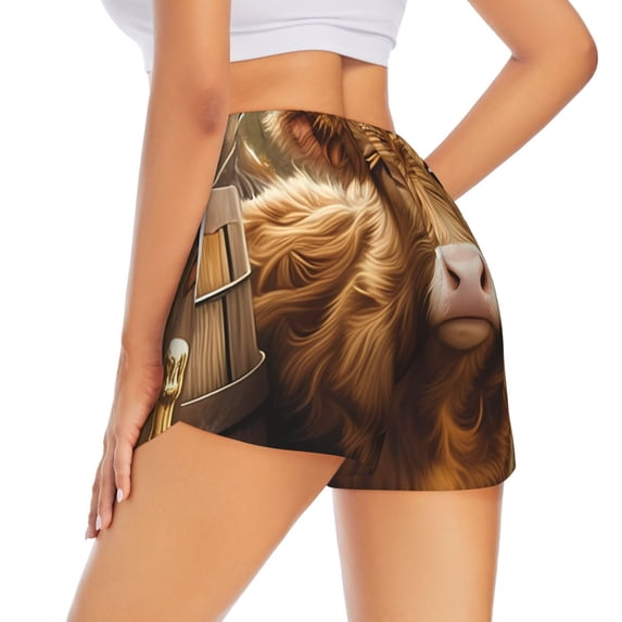 Lsque Adorable Calf Butterflies Champagne Printed Women's Running Shorts with Liner Pockets,Elastic Quick Dry Workout Athletic Gym Yoga Shorts,Womens High Waist Shorts-Medium