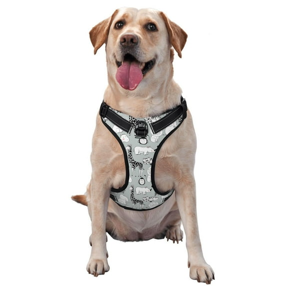 Lsque African Animals Dog Harness, No-Pull Pet Harness with 2 Leash Clips, Adjustable Soft Padded Dog Vest with Easy Control Handle for Large Dogs-Medium