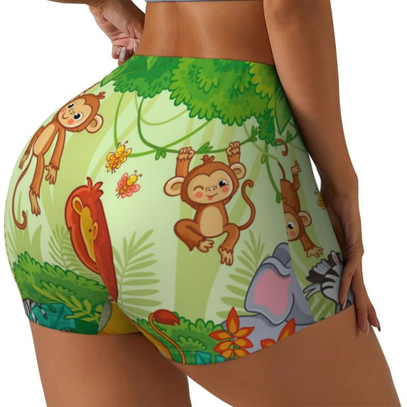 Lsque African Animals in the Jungle Pattern High Waisted Biker Shorts for Women-Tummy Control Fitness Athletic Workout Running Yoga Gym Shorts,Moisture-Wicking-