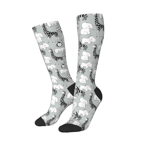 Lsque African Animals Printed Crew Socks Men's Women's LightWeight Thin Casual Calf Socks ,Knee High Socks,Cotton Socks