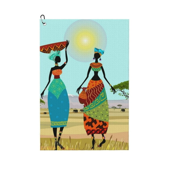 Lsque African Women Premium Golf Towel - Ultra Absorbent and Quick Drying Microfiber Towel with Carabiner - Gift for Men -24" X 16"