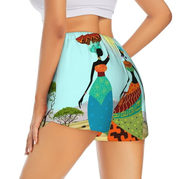 Lsque African Women Printed Women's Running Shorts with Liner Pockets,Elastic Quick Dry Workout Athletic Gym Yoga Shorts,Womens High Waist Shorts-X-Large