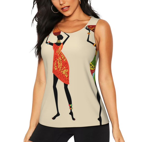 Lsque African Women Printed Workout Tank Tops for Women, Athletic Sports Tank Tops, Compression Sleeveless Dry Fit Shirts,Sleeveless Yoga Shirt-Small