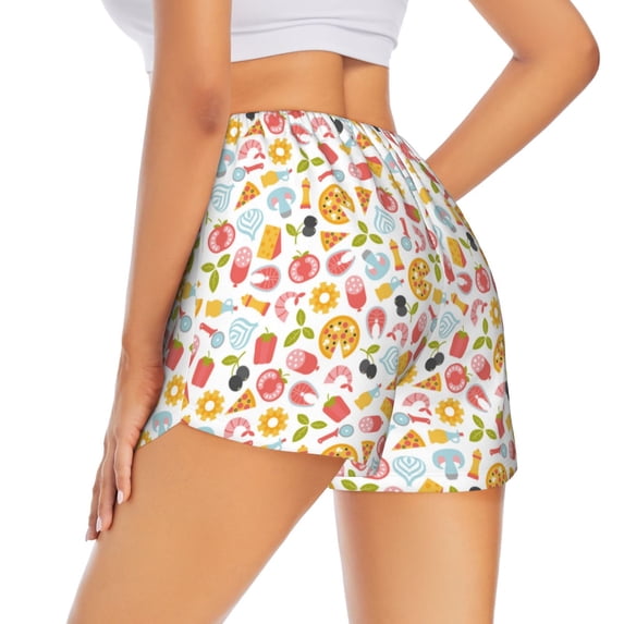 Lsque Afternoon Tea Printed Women's Running Shorts with Liner Pockets,Elastic Quick Dry Workout Athletic Gym Yoga Shorts,Womens High Waist Shorts-Small