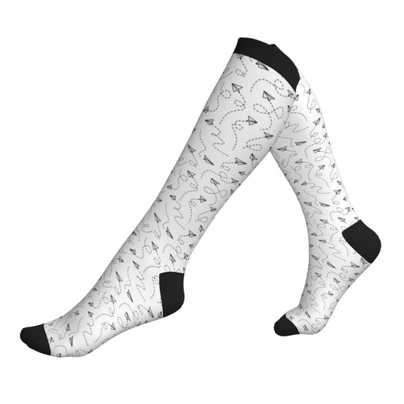 Lsque Airplane Pattern Sport Compression Socks for Men & Women 15-20 mmHg Knee High Nurse Pregnant Running Medical and Travel Athletic