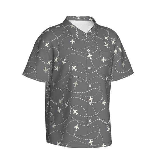 Lsque Airplane Routes Around The World pattern Hawaiian Shirt for Men, Unisex Summer Beach Casual Short Sleeve Button Down Shirts-Small