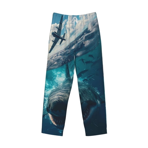 Lsque Airplane Shark Print Men's Pajama Pants, Lounge Pant - Comfortable Home Wear,Elastic Waistband, Stylish Design-Large
