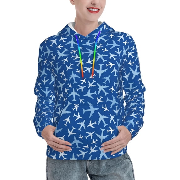 Lsque Airplanes in the Sky Pattern Casual Women's Hoodie,Hooded Sweatshirt with Kangaroo Pocket,Pullover Hoodie with Eye-catching Drawstrings-X-Large