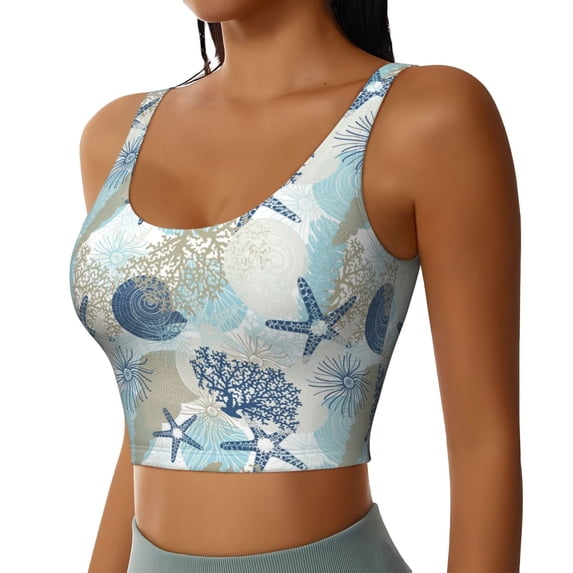Lsque Algae Corals and Seashells Printed Women'S Sports Bra, Compression, Moisture Wicking, High-Impact Sports Bra For Women,Supportive sports bra-