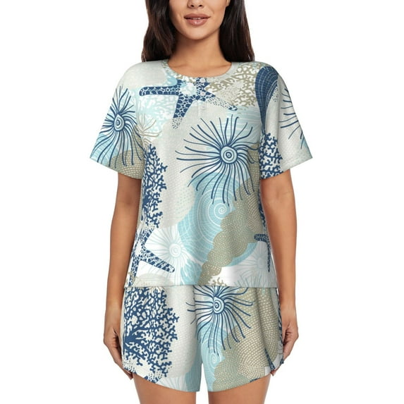 Lsque Algae Corals and Seashells Women's Short-Sleeved Pajama Set - 2 Piece Soft and Lightweight Sleepwear Set-3X-Large