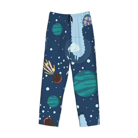 Lsque Alpaca Astronaut in Space Print Men's Pajama Pants, Lounge Pant - Comfortable Home Wear,Elastic Waistband, Stylish Design-Large