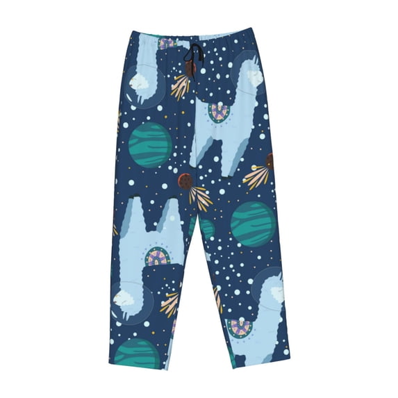 Lsque Alpaca Astronaut in Space Print Women's Pajama Pants, Lounge Pant - Comfortable Home Wear,Elastic Waistband, Stylish Design-Medium