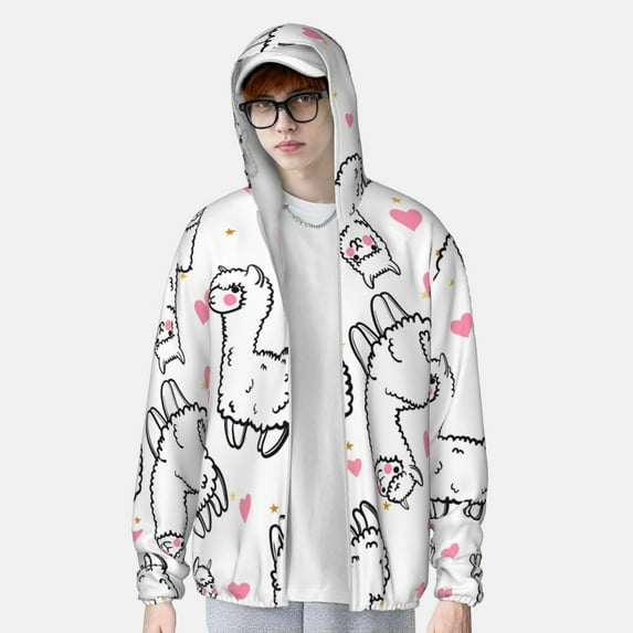 Lsque Alpacas and Hearts UPF 50+ Lightweight Sun Protection Men's Women's Long Sleeve Shirt, Hoodie Performance -Medium
