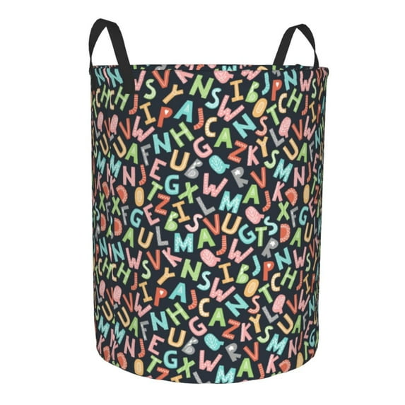 Lsque Alphabet pattern Laundry Hamper Basket, Tall Woven Rope Hamper Basket for Clothes, Lightweight Storage Basket, Collapsible Waterproof-Medium