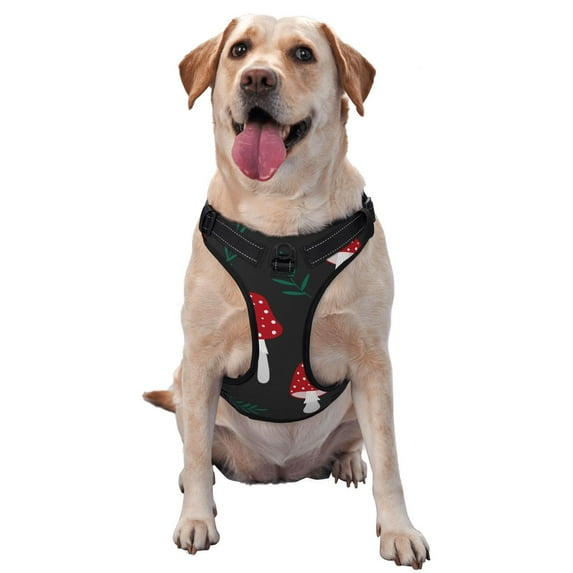 Lsque Amanita Mushroom Dog Harness, No-Pull Pet Harness with 2 Leash Clips, Adjustable Soft Padded Dog Vest with Easy Control Handle for Large Dogs-Large