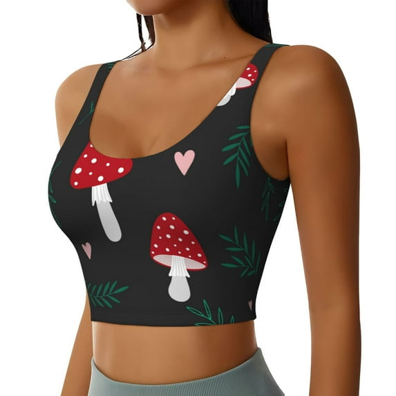 Lsque Amanita Mushroom Printed Women'S Sports Bra, Compression, Moisture Wicking, High-Impact Sports Bra For Women,Supportive sports bra-
