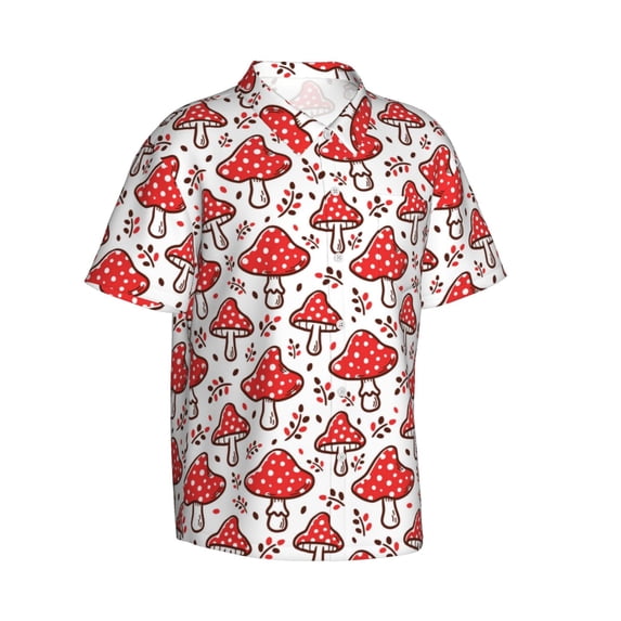 Lsque Amanita Red Mushroom pattern Hawaiian Shirt for Men, Unisex Summer Beach Casual Short Sleeve Button Down Shirts-XX-Large