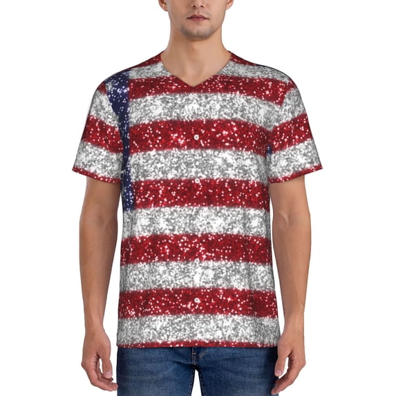 Lsque America Flag Glitter Pattern Mens Polo Golf Shirts Funny Graphics Shorts Sleeve Button Shirts Baseball T-shirt-X-Large