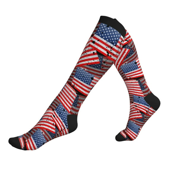 Lsque America Flags1 Pattern Sport Compression Socks for Men & Women 15-20 mmHg Knee High Nurse Pregnant Running Medical and Travel Athletic