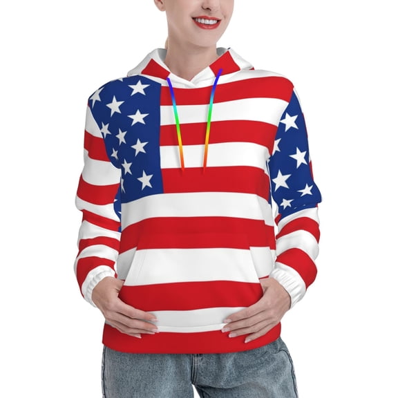 Lsque America Flags3 Pattern Casual Women's Hoodie,Hooded Sweatshirt with Kangaroo Pocket,Pullover Hoodie with Eye-catching Drawstrings-XX-Large