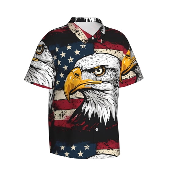 Lsque American Bald Eagle pattern Hawaiian Shirt for Men, Unisex Summer Beach Casual Short Sleeve Button Down Shirts-Medium