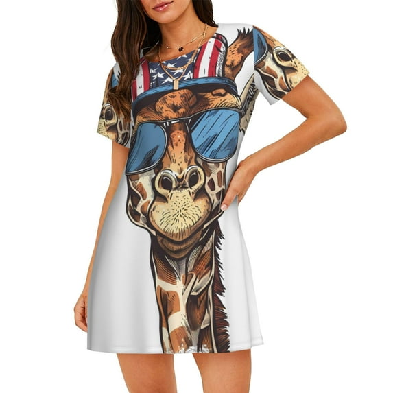 Lsque American Giraffe Style Pattern Nightgowns for Women Sleep Shirts Short Sleeve Nightshirt Pullover Nightdress Soft Sleepwear Relaxed Fit Nightdress
