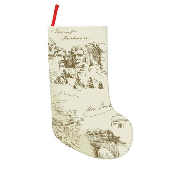Lsque American Monuments Pattern 18 Inch Christmas Stockings, Festive Holiday Stocking for Christmas Decorations Holiday Decor