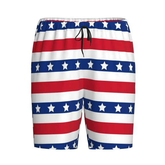 Lsque American Patriotic Stars And Stripes Mens Sleep Pajama Shorts,Short Pajama Pants, Cotton Ultra-Soft Knit-Medium
