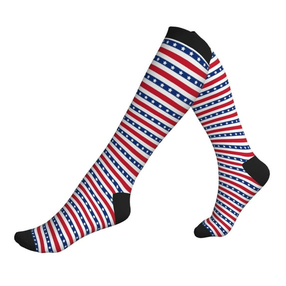 Lsque American Patriotic Stars And Stripes Pattern Sport Compression Socks for Men & Women 15-20 mmHg Knee High Nurse Pregnant Running Medical and Travel Athletic